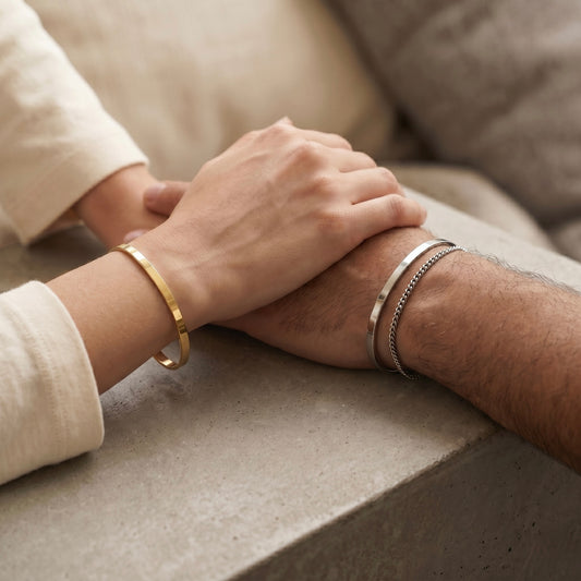 Twin Cuff · Armreif-Duo Stahl & Gold